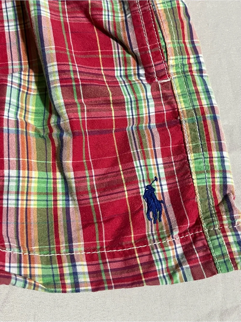 Polo by Ralph Lauren Red Multicolor Plaid Swim Shorts Boys Size 9 Months